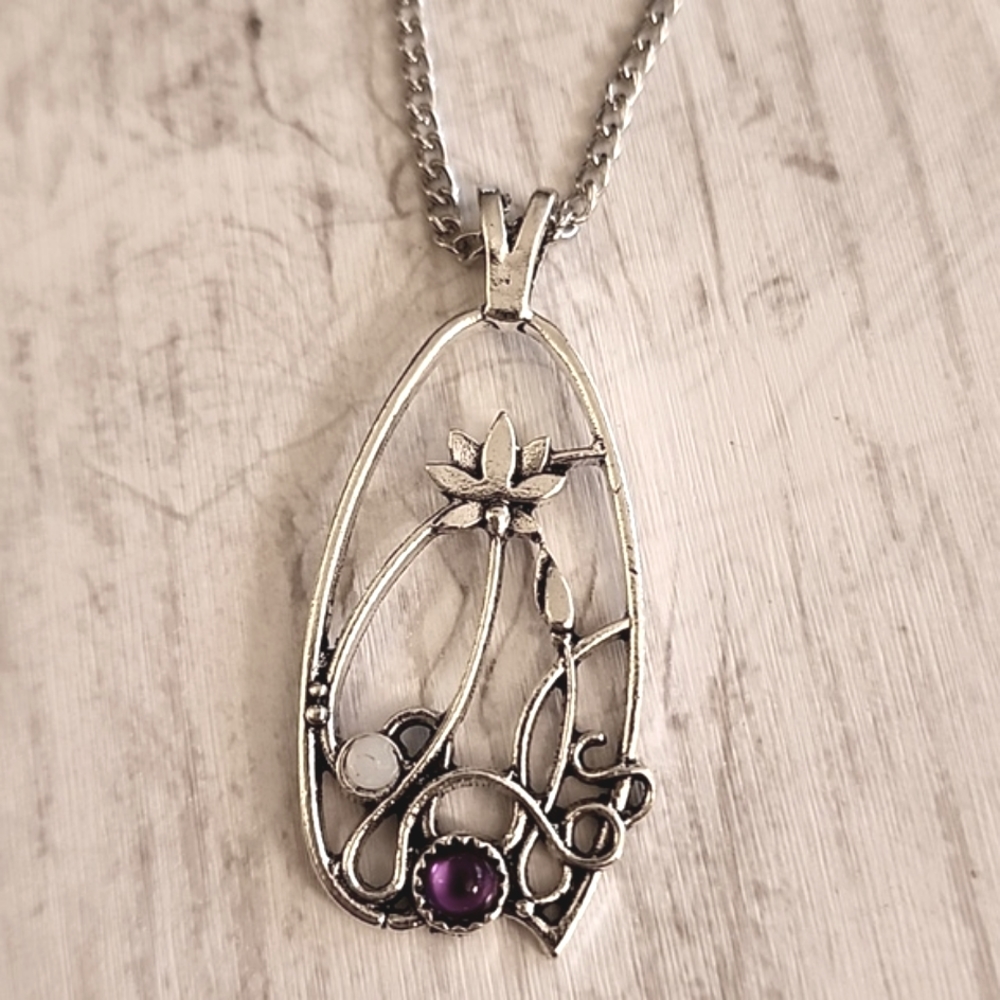 Boho Gypsy Sisters Silver Necklace with Purple Accent
